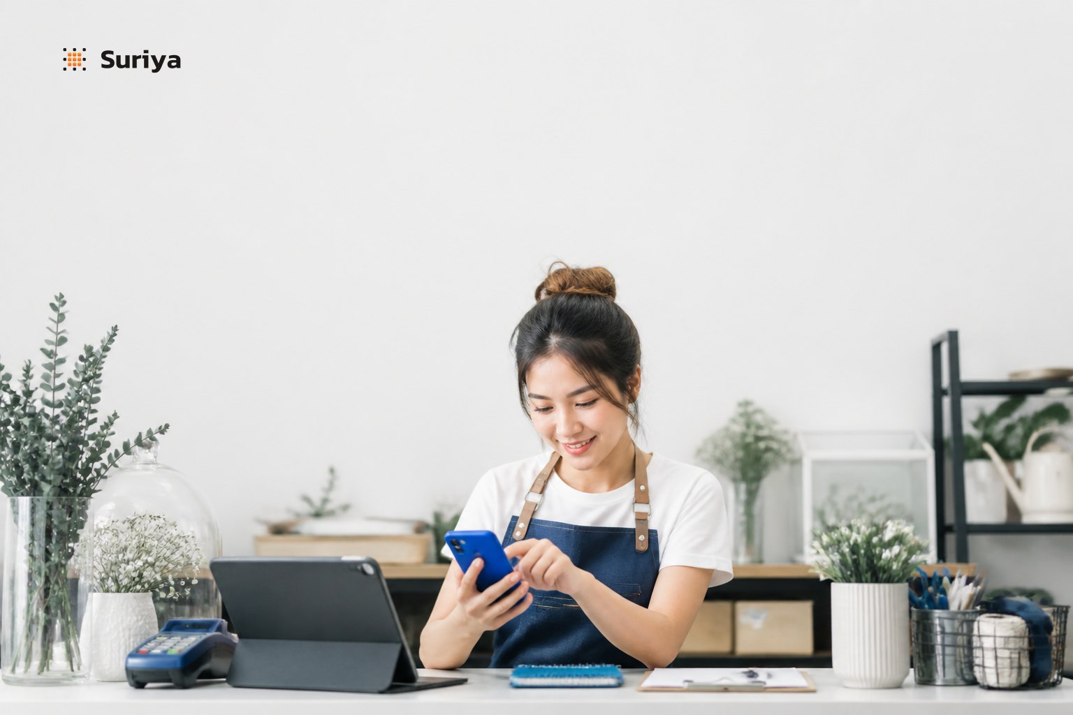 A small shop owner describing their business in one sentence while AI builds a working app with payments, bookings, and a LINE chatbot