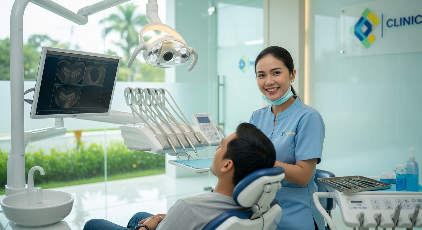 Dental clinic owner in Indonesia checking Google Maps ranking on phone
