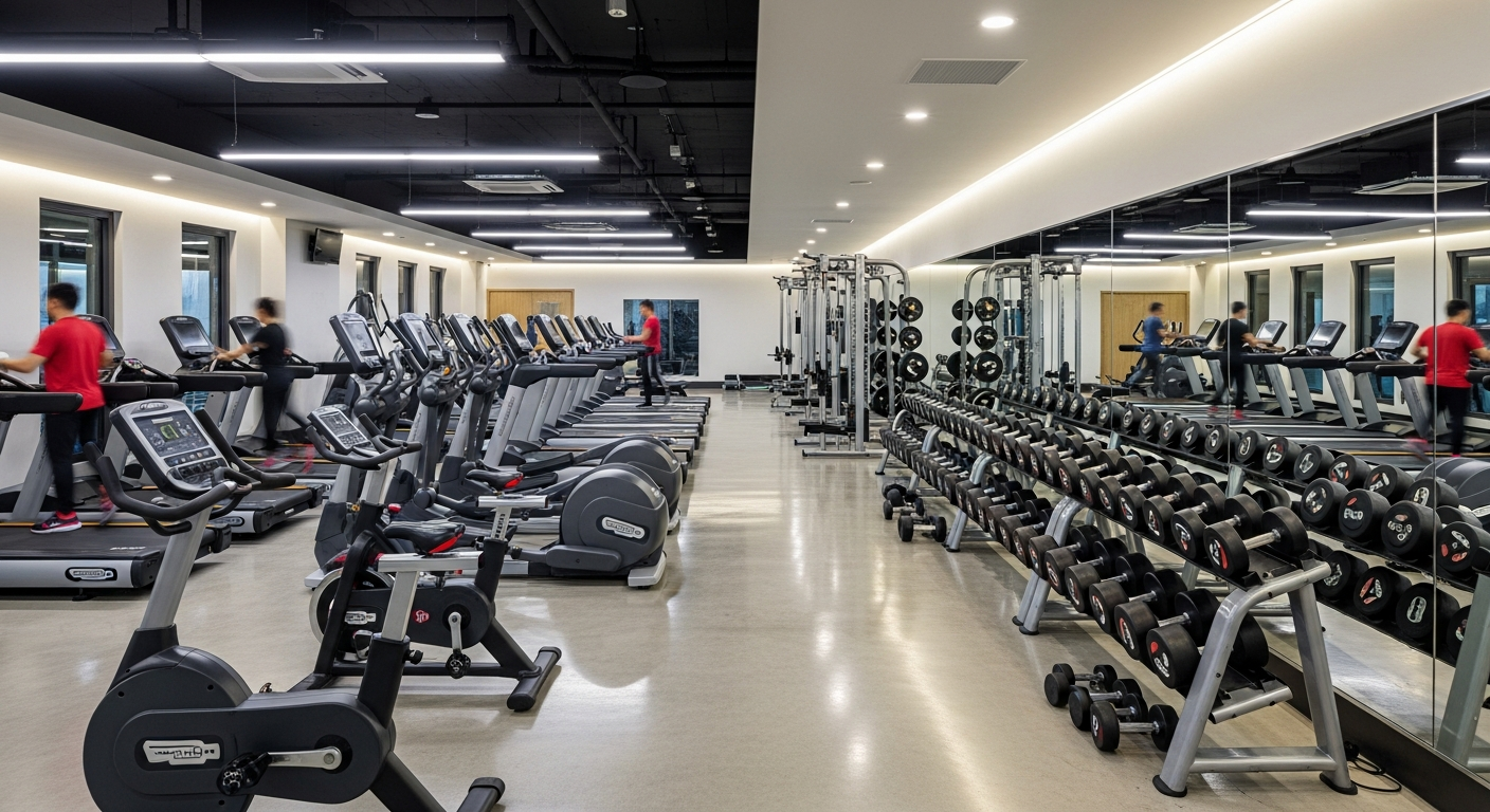 Modern Malaysian gym with athlete doing deadlifts