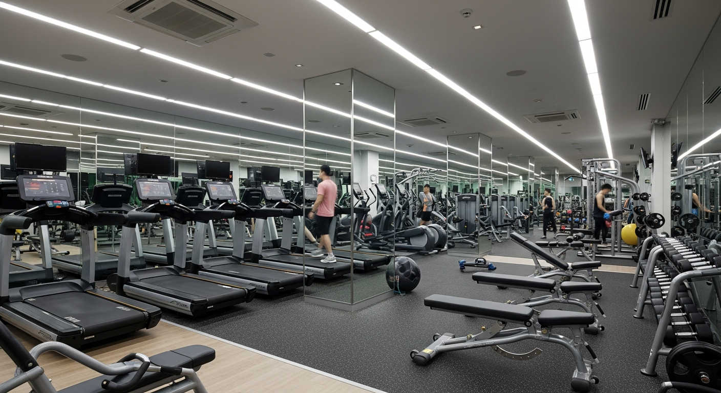 Phòng tập gym Việt Nam với thiết bị hiện đại và hội viên đang tập luyện