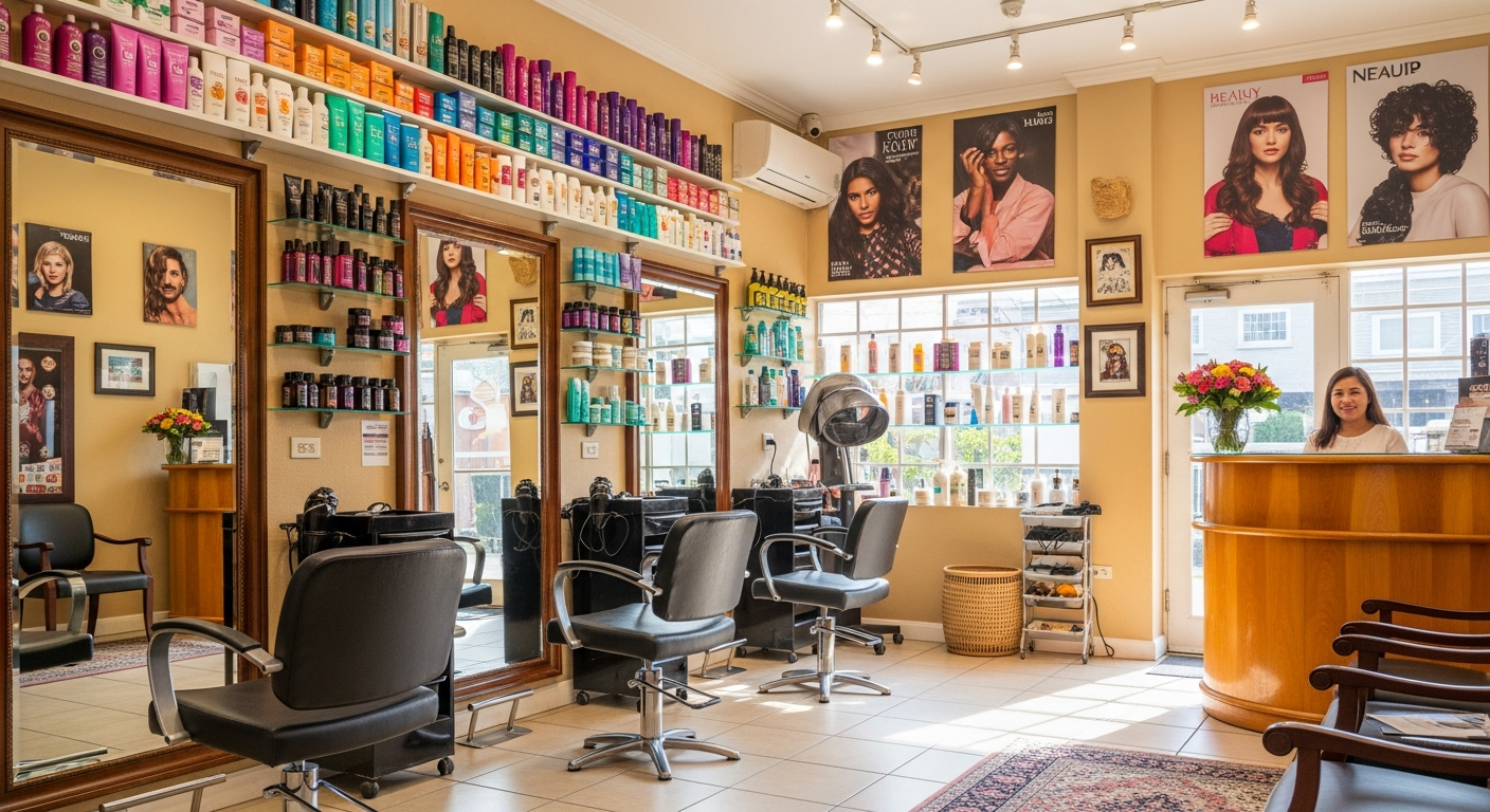 Modern Filipino beauty salon with hairdresser cutting hair