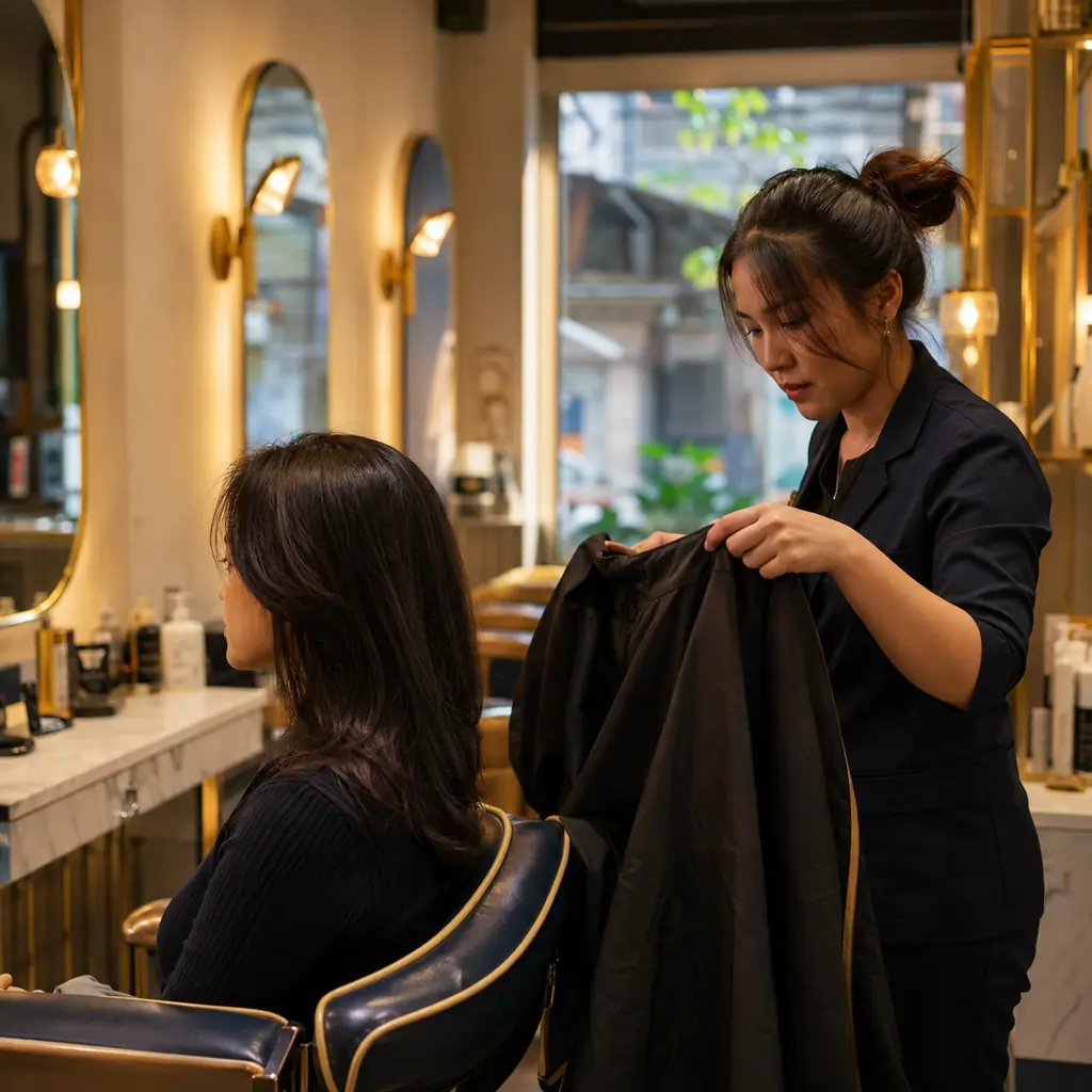 A client seated in a salon chair as the stylist arrives on time
