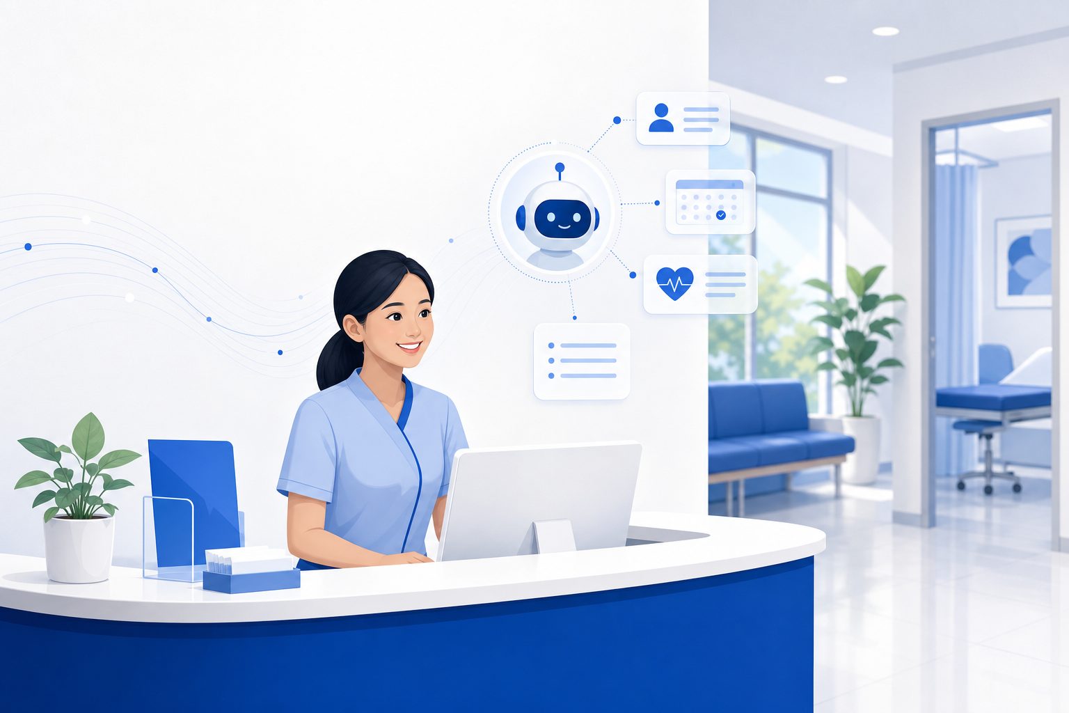 Clinic receptionist managing patient appointments with Suriya app